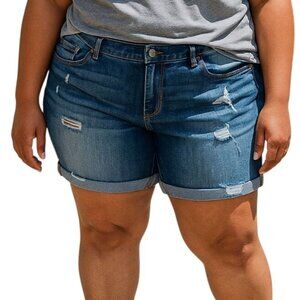 Terra Sky Size 20W Shorts Distressed Denim Womens Blue Mid-Rise Rolled Hem